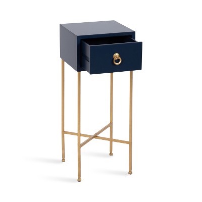 Navy Blue and Gold Rectangular Tea Table with Storage Drawer