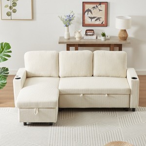 VASIP "78.7" Corduroy L-Shaped Reversible Sleeper Sofa Bed, Space-Saving Sectional with Pullout Bed, Modern Living Room Furniture - 1 of 4