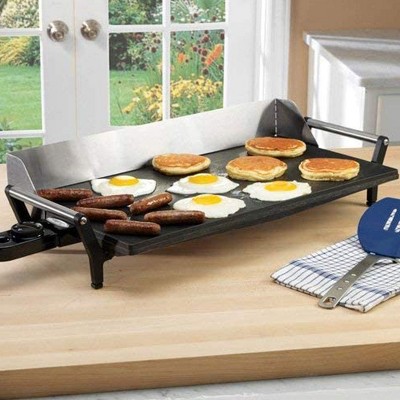 Charcoal Gray Stainless Steel Electric Griddle with Cool-Touch Handles
