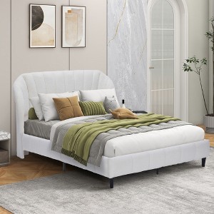 GDFStudio Stan Velvet Upholstered Queen Size Bed Frame with Wingback - 1 of 4