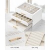 Jewelry Box for Women, Glass Lid Jewelry Organizer with 3 Drawers for Necklaces Rings Earrings Bracelets-White - 4 of 4