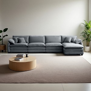 150.38" Corduroy L-Shaped Modular Sectional Sofa with Double-Layer Cushions & Ottomans - 1 of 4