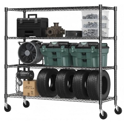 HOMDOX 48"W x 18"D x 72"H Wire Shelving Unit 2600LBS Capacity, 4-Tier Metal Storage Shelves with Wheels, Heavy Duty Adjustable Rack, Black