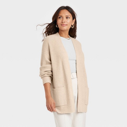 Women's Open Cardigan - A New Day™ Oatmeal M : Target