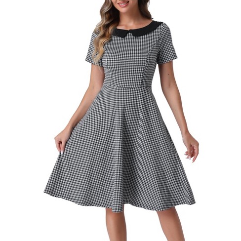 Allegra K Women's Houndstooth Boat Neck Short Sleeve Elegant A-Line Dress - image 1 of 4