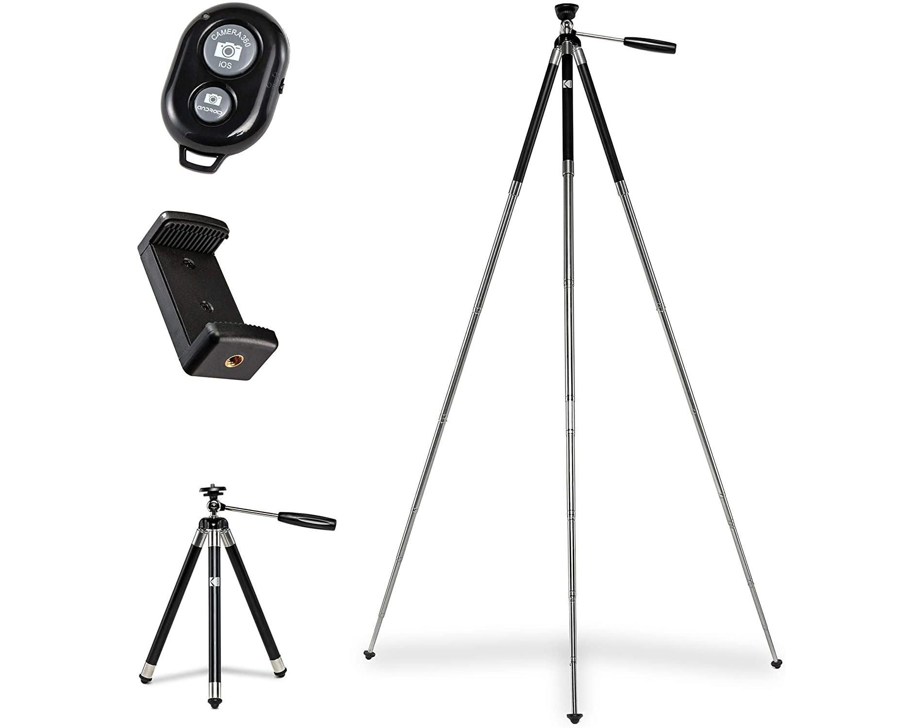 KODAK PhotoGear 42" Tripod, 8-Section Telescopic Legs, 360° Ball Head, Remote, Adapter & Case