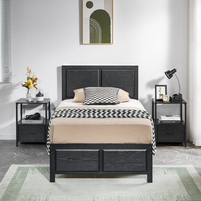 Twin/Full/Queen Size Bed Frame with Wood Headboard and Footboard, 14 Inch Platform Mattress Foundation, No Box Spring Needed Bed
