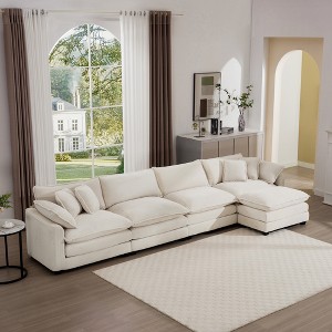 Modern Corduroy 4-Seater Sofa with 1 Matching Footstool, 2 Arm Pillows and 4 Throw Pillows for Living Room, Office - 1 of 4
