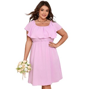 Women Plus Size Cocktail Party Dress Summer Ruffle Casual Dress Square Neck Wedding Guest Dress - 1 of 4