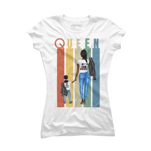 Junior's Design By Humans Mother's Day Black Mom Queen Retro Stripes By duron4 T-Shirt - 1 of 2