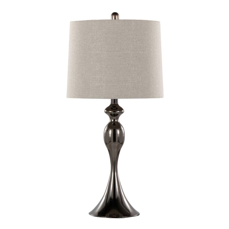 LumiSource (Set of 2) Ashland 27&#34; Contemporary Metal Table Lamps Gun Metal with Light Gray Textured Slub Linen Shade from Grandview Gallery, 2 of 6