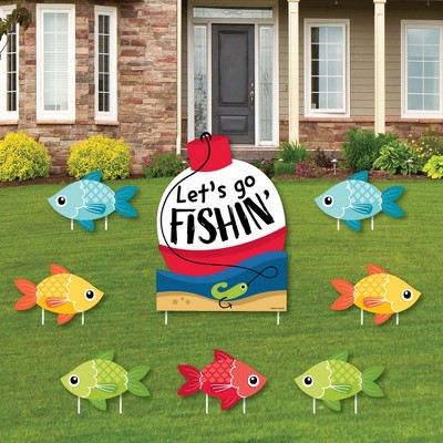 Big Dot of Happiness Let's Go Fishing - Yard Sign and Outdoor Lawn Decorations - Fish Themed Birthday Party or Baby Shower Yard Signs - Set of 8