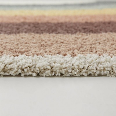 Cream Round Shag Kids' Rug, Non-slip Synthetic, Easy Care