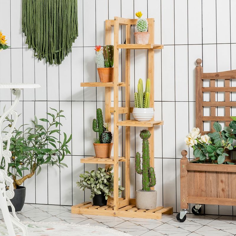 Costway 5 Tier 6 Potted Plant Stand Rack Bamboo Display Shelf for Patio Yard, 2 of 11