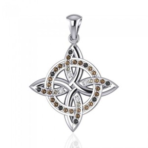 Slickblue Four Point Celtic Knot Pendant in Sterling Silver with Black, White & Brown Cubic Zirconia – 18" Chain - 1 of 4