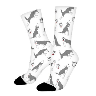 Siberian Husky Women Printed Crew Socks Funny Funky Socks Soft Polyester Novelty Gifts for Artists Men