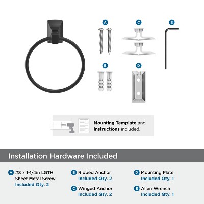 Matte Black Wall Mounted Towel Ring, 7-7/16 inch