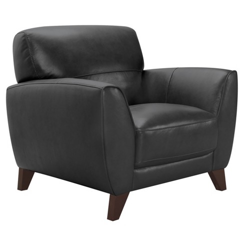Armen Living Jedd Contemporary Chair, Black Leather Club Sofa