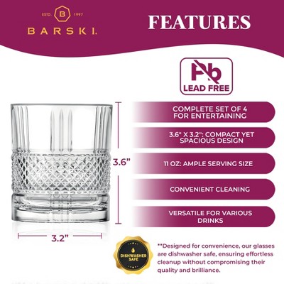 Barski Clear Crystal Double Old Fashioned Whiskey Glasses Set of 2