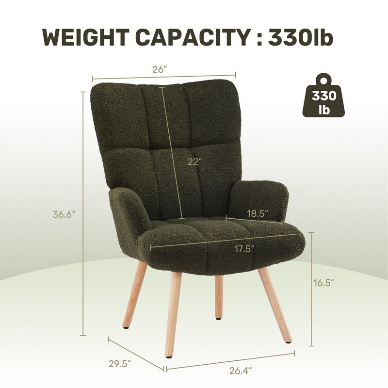 FERPIT Accent Chair Wingback Design with Rubberwood Legs & Levelers, 4 of 6
