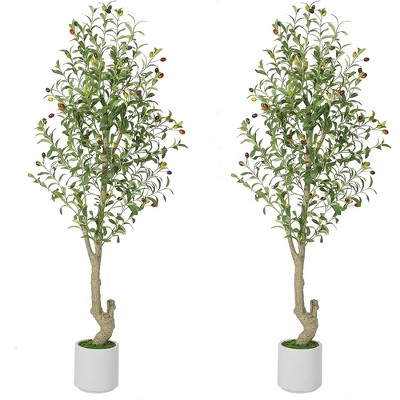 Faux Olive Tree, Trees Artificial Trees with White Planter, Silk Plants with Leaves and Big Fruits