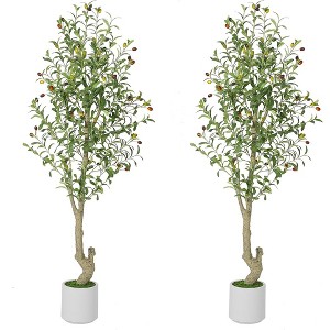 Faux Olive Tree, Trees Artificial Trees with White Planter, Silk Plants with Leaves and Big Fruits - 1 of 4