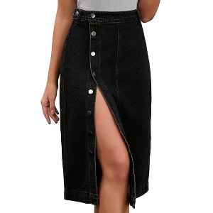 INSPIRE CHIC Women's Denim High Waisted Button Up Casual Slit Midi Skirt - 1 of 4