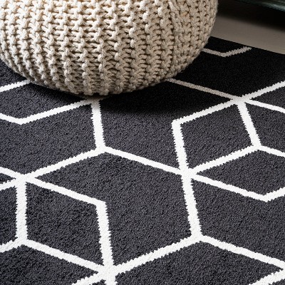 Mid-Century Geometric Black and White Synthetic Area Rug