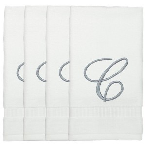 BC BARE COTTON Monogrammed Fingertip Towels, Personalized Gift, 11 x 18 Inches - Set of 4 - White - Silver Script - 1 of 1