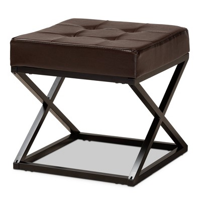 Magnus Faux Leather Upholstered and Metal Ottoman Stool Dark Brown/Black - Baxton Studio