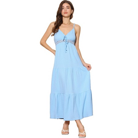 Женские платья INSPIRE CHIC Women's Summer Beach Spaghetti Strap Flowy Tiered Maxi Dresses Light Blue Large
