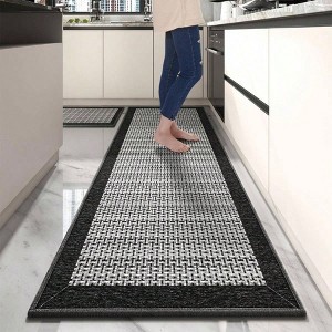 Non Slip Kitchen Rugs Sets of 2 Large 2.5''+ 20x32 Inch Runner Black Washable Absorbent in Front of Sink - 1 of 4