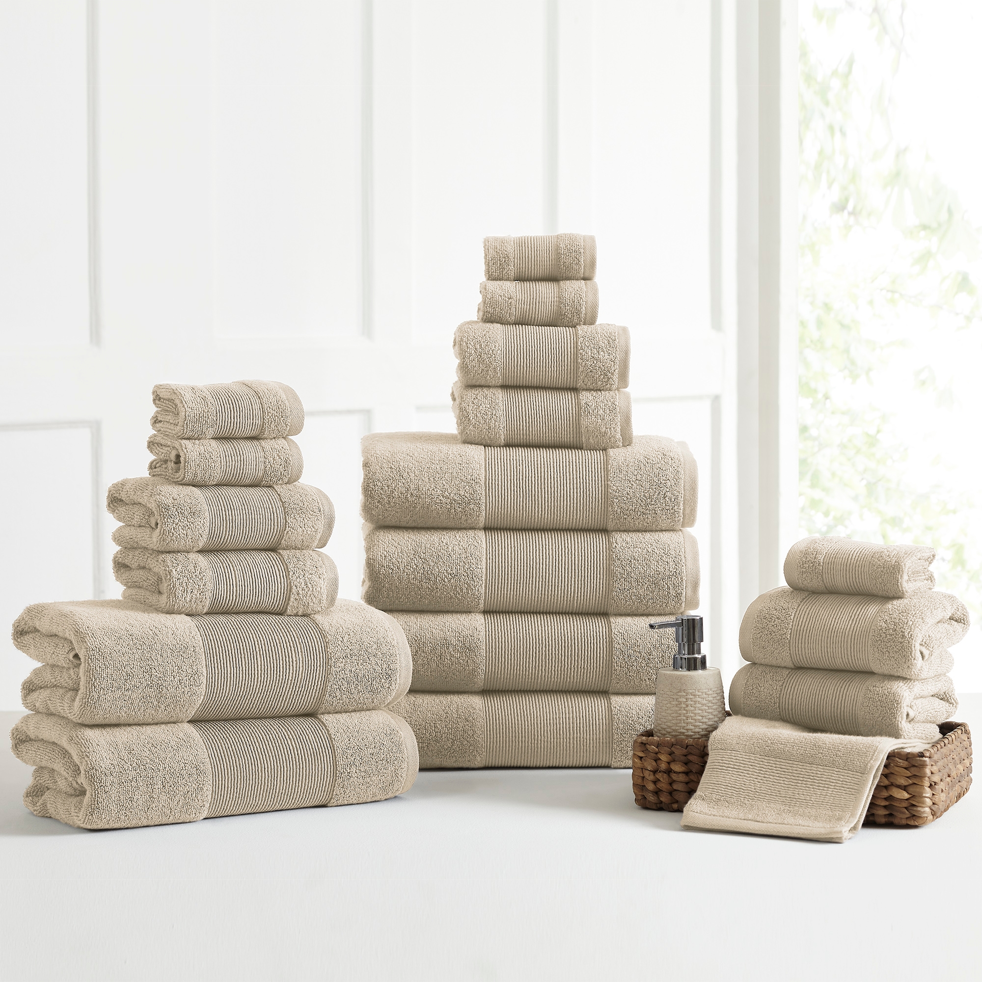 Modern Threads AirCloud 100% Cotton 18-Piece Towel Set, Sand