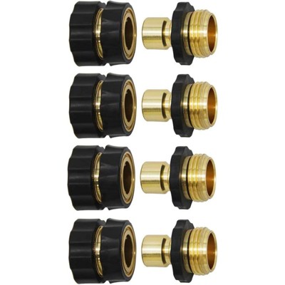 VisioGear 4PCS Garden Hose Fitting Connector Set, Garden Hose Adapter, Quick Connect Hose Fittings, Black & Gold, 1.3"*1.3"*2.2"
