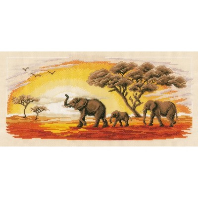 Vervaco Counted Cross Stitch Kit 16.8"X8"-Elephants on Aida (14 Count)