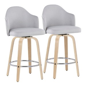 Fabric Padded Mid-Century Modern Counter Stool with Swivel and Round Metal Footrest for Kitchen Island or Home Bar, Set of 2 - 1 of 4