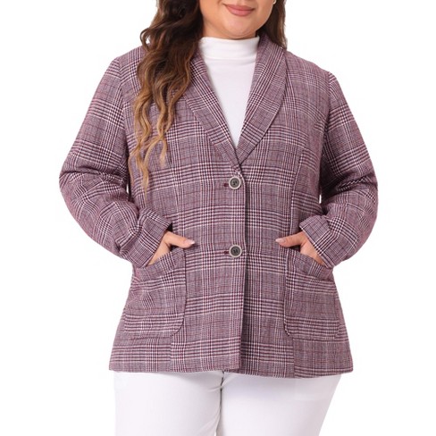 Agnes Orinda Women's Plus Size Plaid Formal Notched Lapel Blazer - image 1 of 4