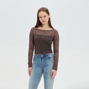 Women's Long Sleeve Lace Bardot Top - Wild Fable™ - 1 of 3