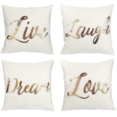 Juvale Throw Pillow Covers - 4-Pack Decorative Couch Pillow Cases Live Laugh Love Dream Rose Gold Prints, Home Décor Cushion Cover, White, 17 x 17"