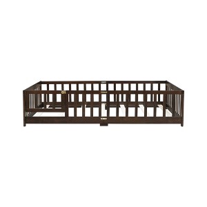 Whisen Twin Size Montessori Floor Platform Bed with Built-in Book Storage Rack on Headboard - 1 of 4