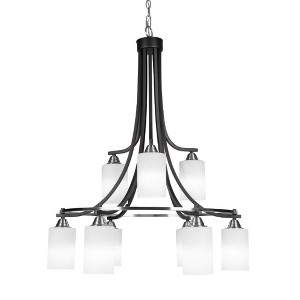 Toltec Lighting Paramount 9 - Light Chandelier in  Matte Black/Brushed Nickel with 4" White Muslin Shade - 1 of 1