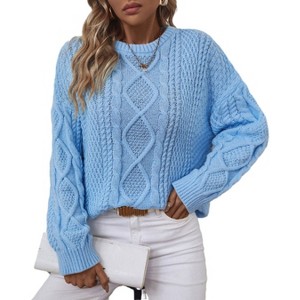 Coolmee Women's Oversized Cable Knit Crewneck Sweaters - 1 of 4