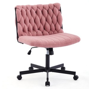 GustoWave Cross Legged Office Desk Chair with Wheels, Modern Armless Desk Chair with Wide Seat, Home Office Chairs, Teddy Velvet - 1 of 4