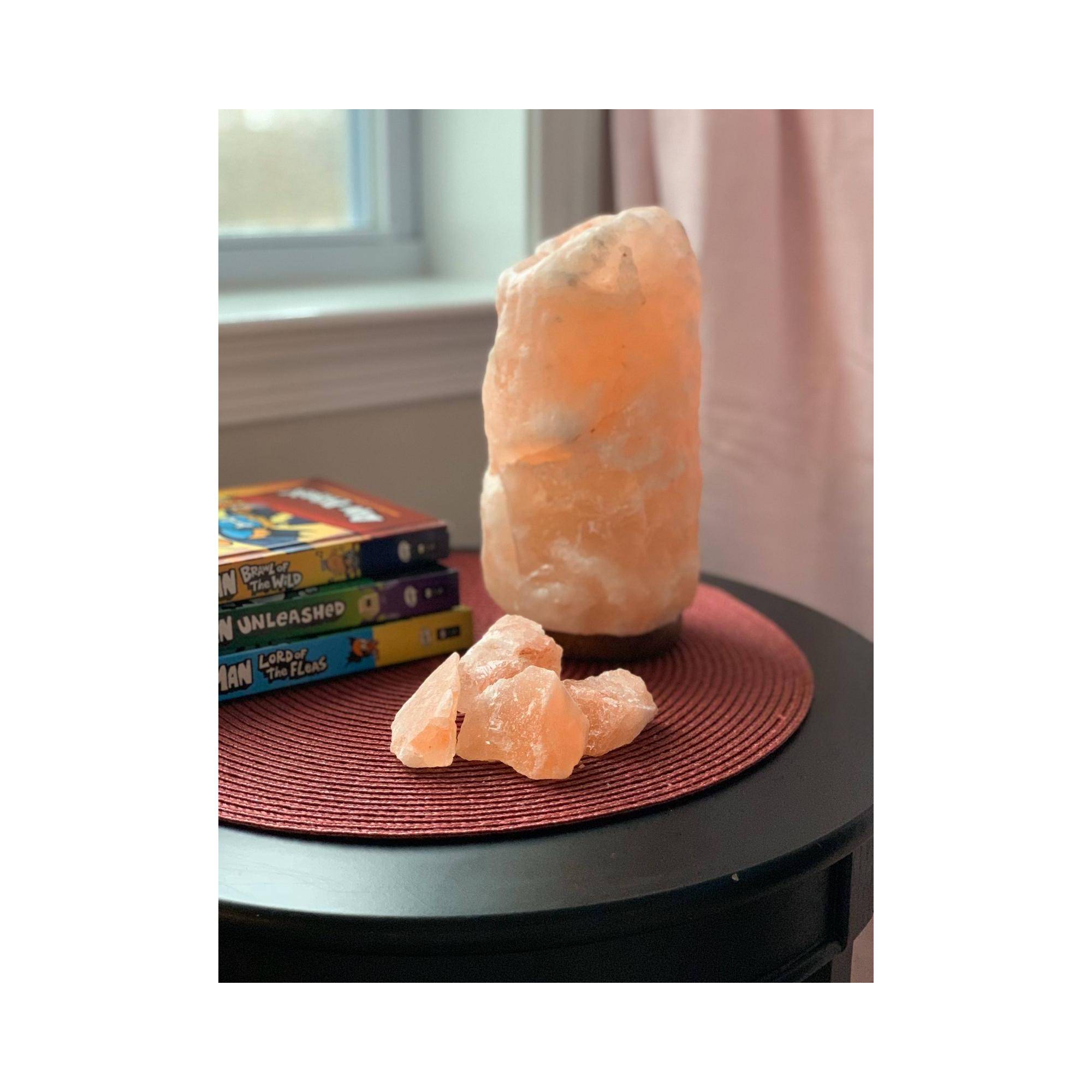 Small Natural Salt Lamp Pink - Q&A Himalayan Salt: Rock Light, Rosewood Base, Dimmer Cord