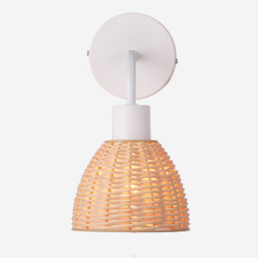 Briar 1-Light Matte White Plug-In or Hardwire Wall Sconce with Rattan Shade - Globe Electric: Japandi Style, 6ft Cord