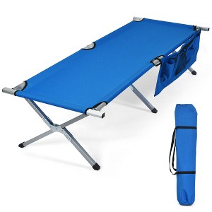 Costway Folding Camping Cot Heavy-duty Camp Bed W/Carry Bag for Beach Traveling Vocation Grey\Blue\Green - 1 of 4