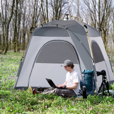 Gray Three Season 4 Person Camping Tent with Carry Bag