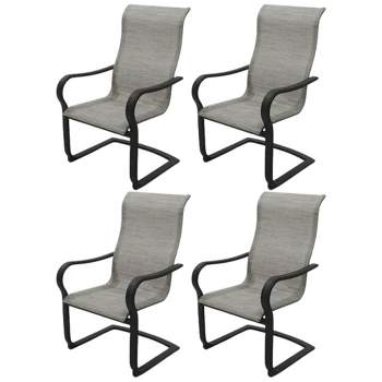 Four Seasons Courtyard Palermo C-Spring Dining Chair w/Sling Fabric and Powder Coated Aluminum Frame Up To 250 Pounds Weight Capacity, Gray (4 Pack)