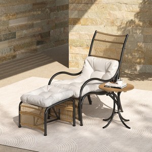 Christopher Knight Home Plato 3 Pieces Outdoor Rattan Weave Seating Set with Lounge Chair, Ottoman and Table - 1 of 4