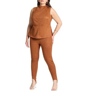ELOQUII Women's Plus Size Faux Suede Leggings With Stirrups - 1 of 4